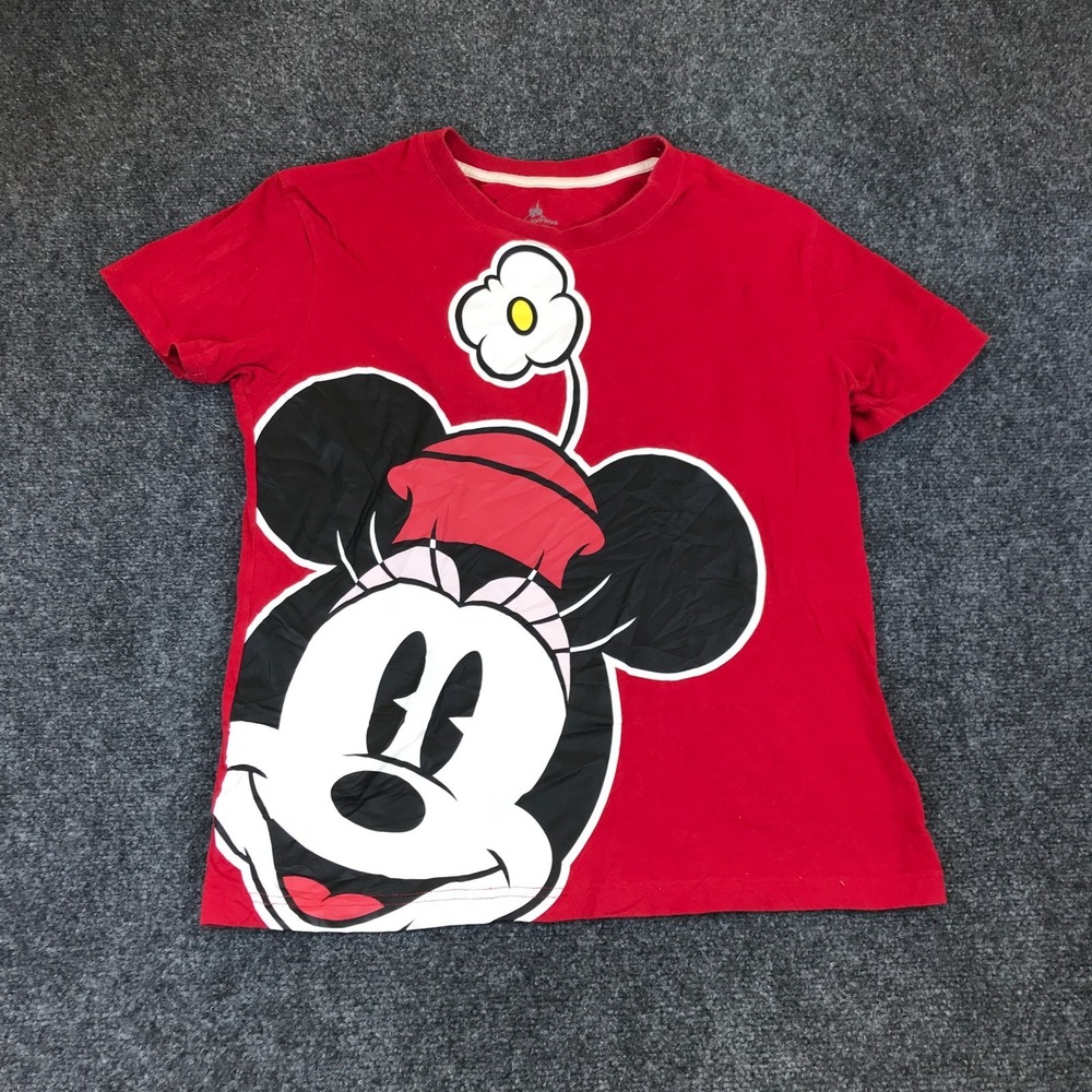 Disney Park Minnie Mouse T-Shirt Womens Small Red Graphic Print Crew Neck Casual